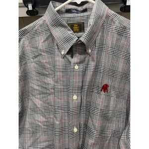 The Shirt Shop Mens XL Glen Plaid Button Down‎ Shirt Red Elephant Logo Cotton
